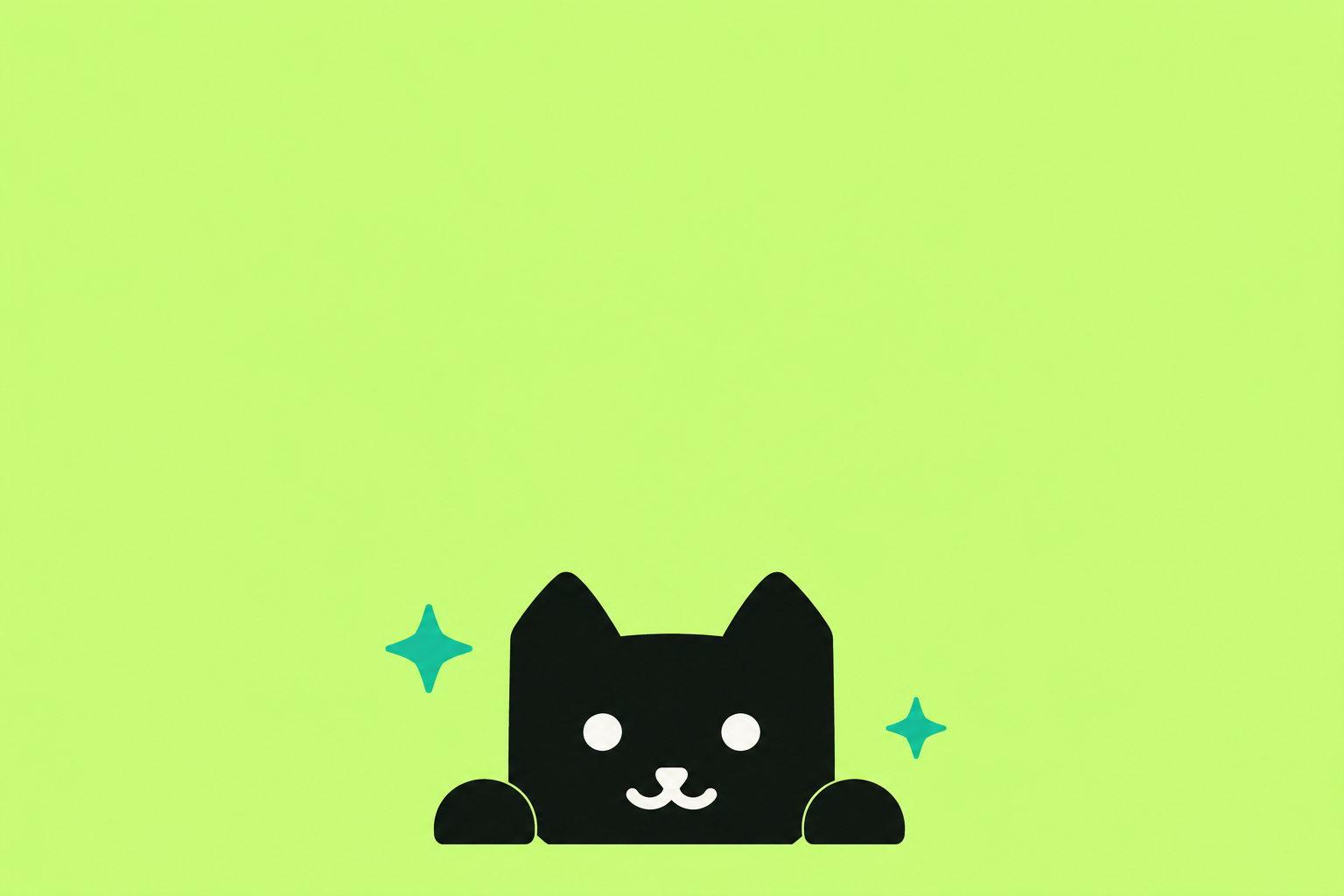 MEOW peeking up with little paws and turquoise sparkles